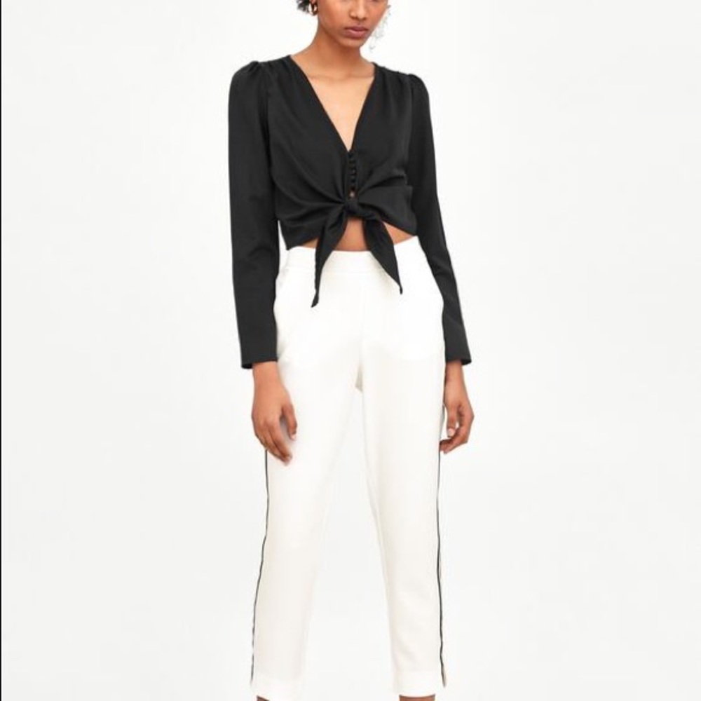 Zara White Pants With Side Stripes